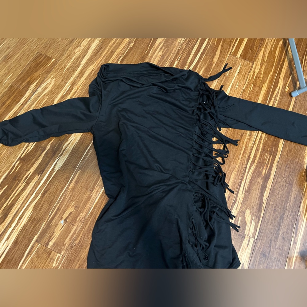 Black Fringe Long Sleeve Top